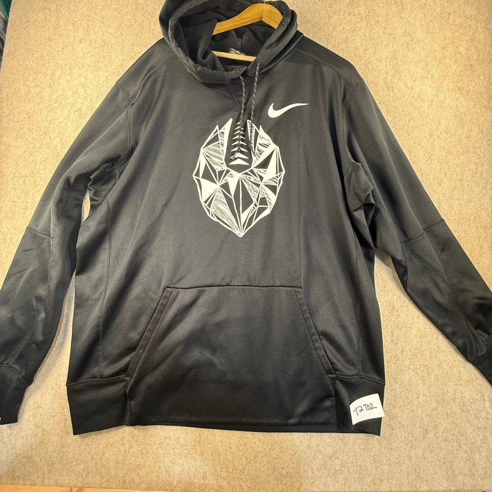 Nike Football Hoodie Mens XLT Black Therma-FIT Geometric Graphic Pullover